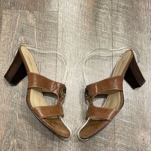 Anne Klein Masummerlin brown leather heeled sandals size 8.5